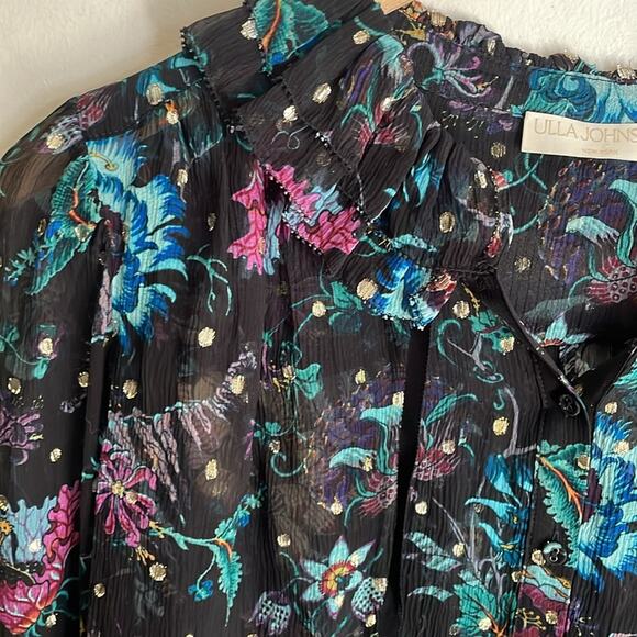 Ulla Johnson Bernadette Floral-Print Blouse Black Iris - Picture 8 of 16